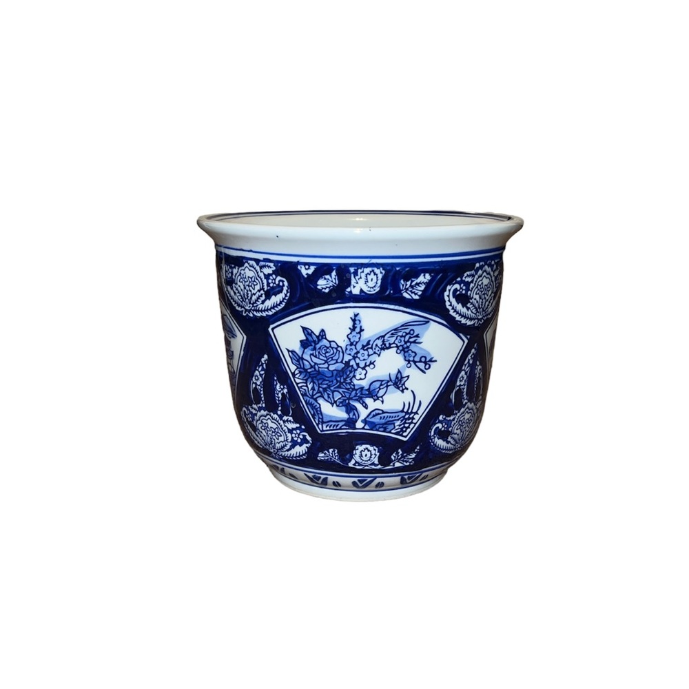 Blue and white planter